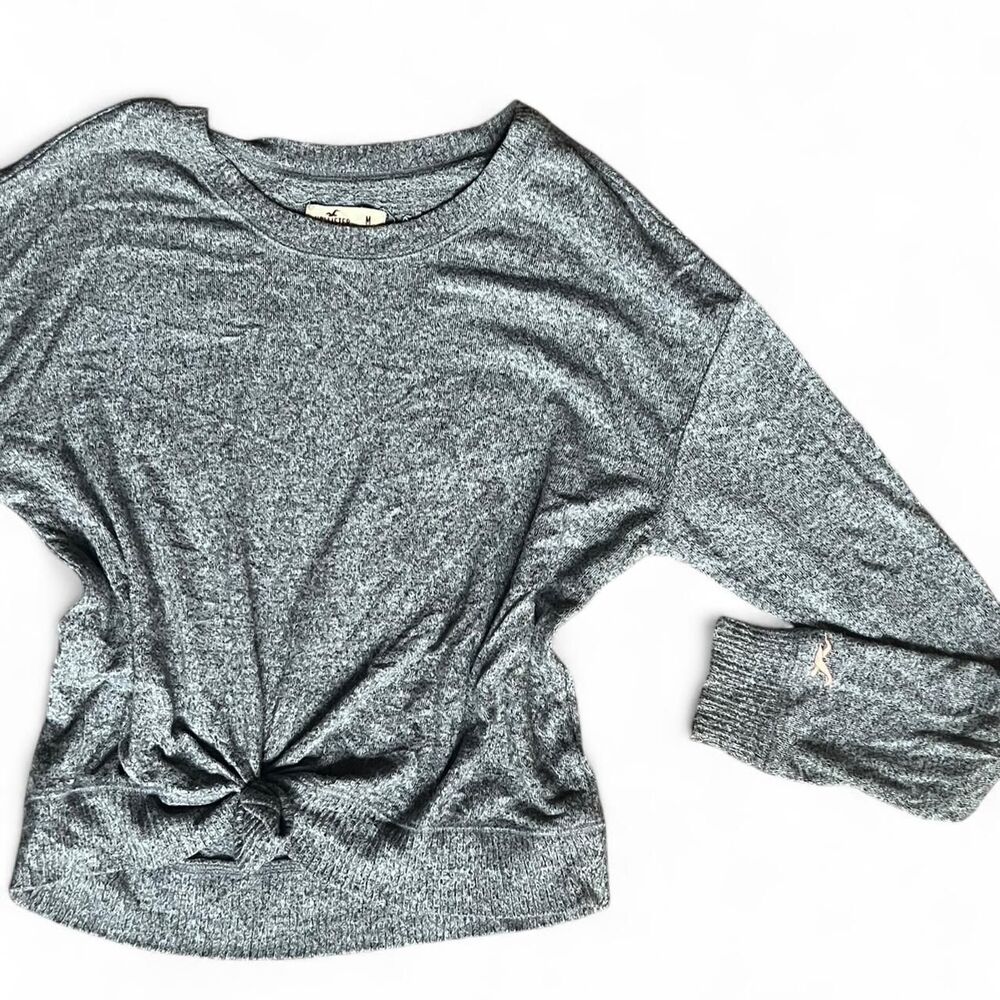 Hollister heather grey tie front sweater Size M